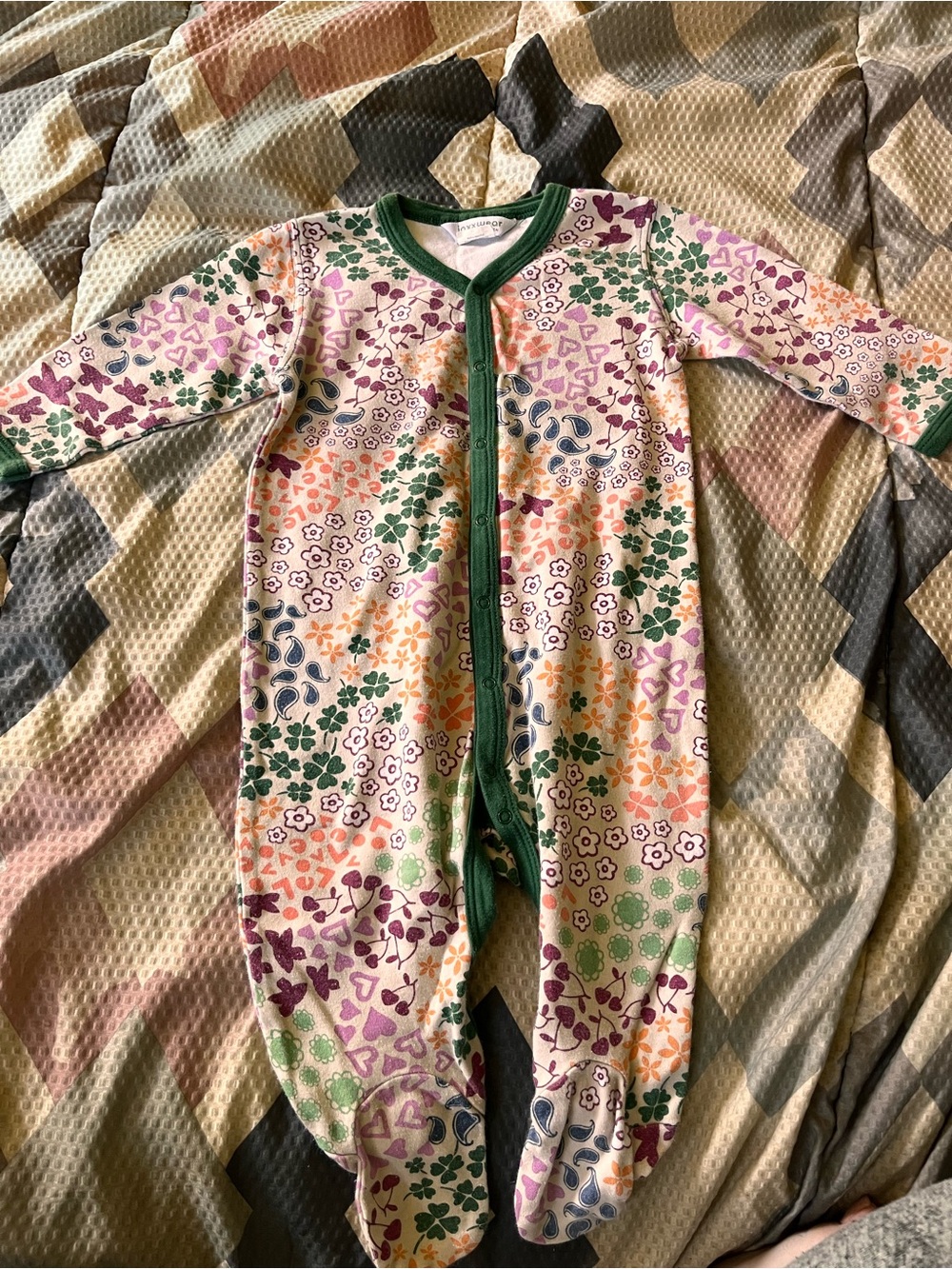 Floral Footed One-Piece with Green Trim - Kids
